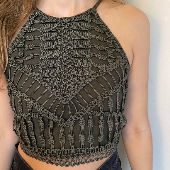 Boho style kaki crop top - Picture 1 of 2